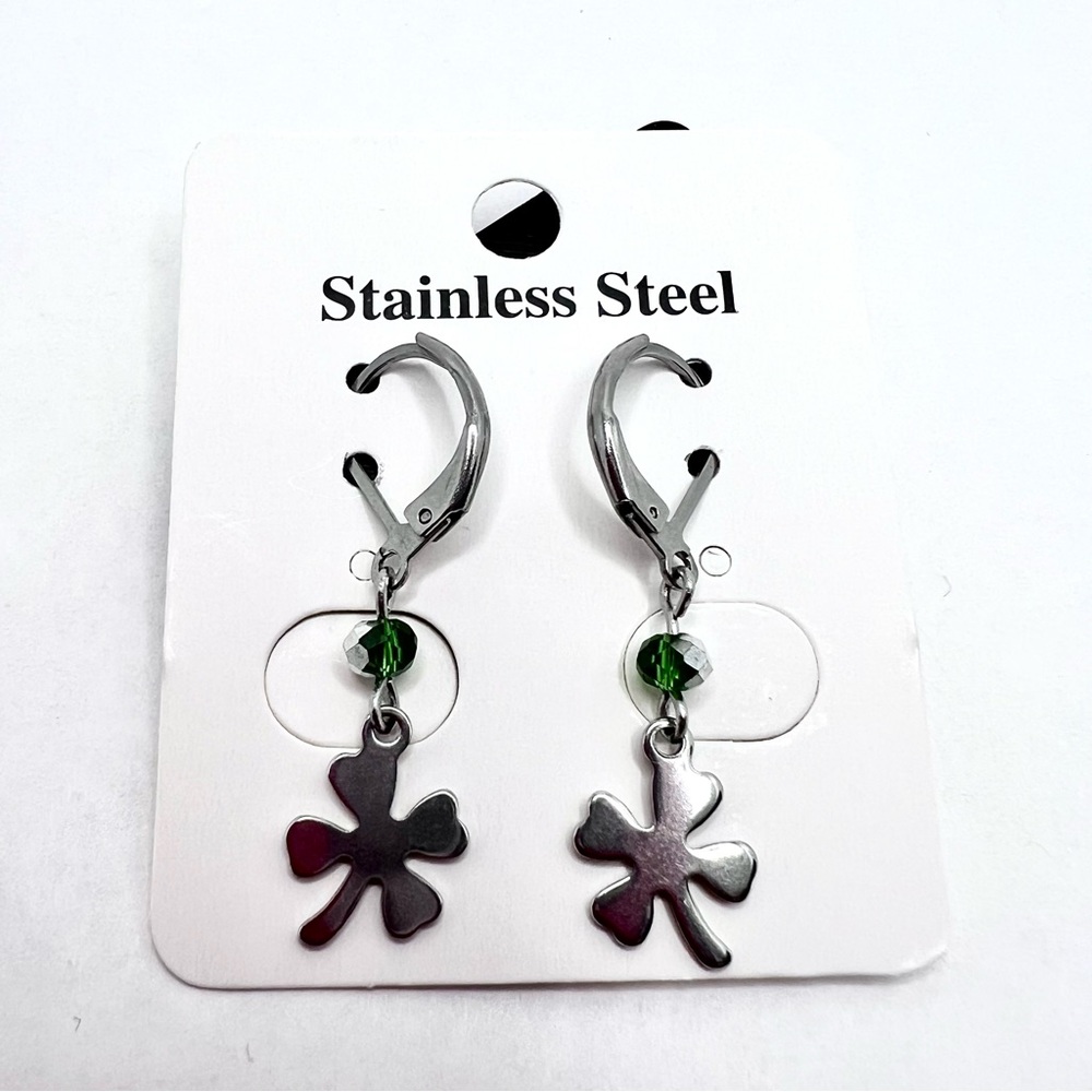 Clover Earrings with Green Accents, Handmade St Patrick’s Day
